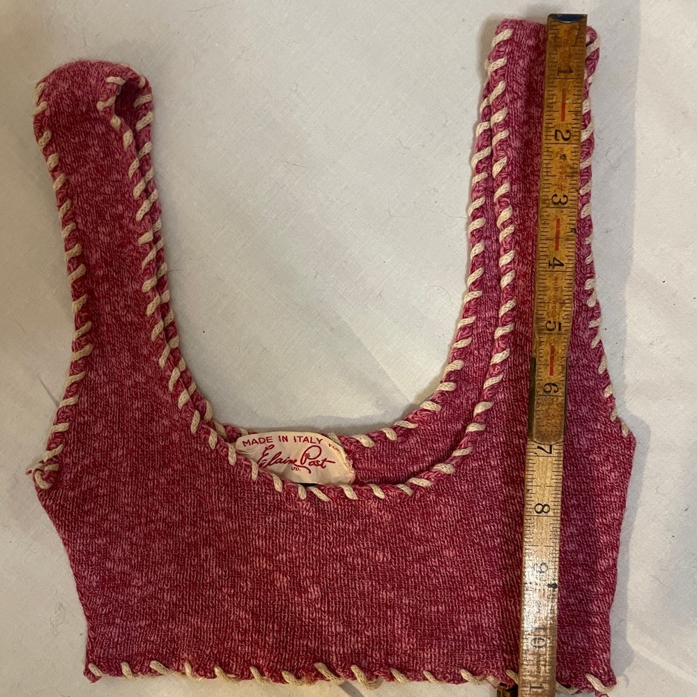 Elaine Post vintage knit bikini / bra top XS extra small pink w/ cream details - Picture 4 of 9